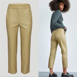 Babaton Aritzia Women Vegan Leather Beige Taupe Straight Crop Pants 8